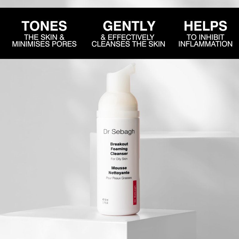 Dr Sebagh Breakout Foaming Cleanser (1.7 fl oz) - Face Wash for Acne Prone/Oily Skin - Purifies, Clears & Hydrates - Foam Face Wash for Oily Skin - Deep Pore Cleanser - Travel Size Facewash