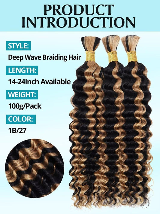 100g 3 Bundles/Pack Burgundy Human Braiding Hair for Boho Braids 14 Inch Curly Boho Hair for Braiding Knotless 12A Deep Wave Bulk Bohemian Color 99J