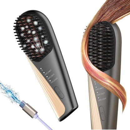 Go Brush Pro Cordless Hair Straightener Brush - Portable Travel-Friendly, 30s Quick Heat, 10000mAh USB-C Rechargeable, 150M Negative Ions (Strai-Grey)