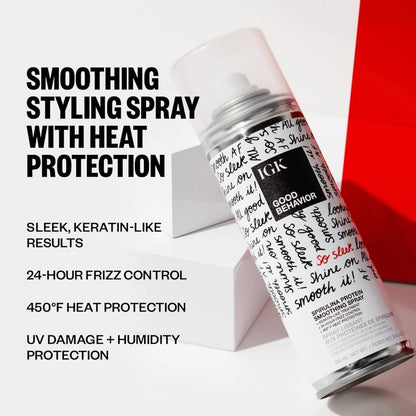 IGK GOOD BEHAVIOR Spirulina Protein Smoothing Spray | Keratin Like Treatment + Frizz Control + Heat Protectant | Vegan + Cruelty Free | 5.6 Oz (Pack of 2)