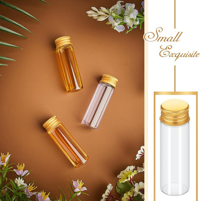Didaey 100 Pcs Small Clear Vials Spice Mini Jars with Lids Mini Glass Bottles with Screw Aluminum Metal Caps Tiny Jars Sample Containers for Powder Cream Cosmetic Jewelry Wedding (15 ml,Gold Caps)