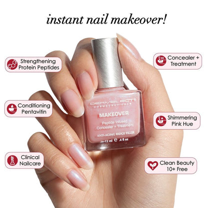 Dermelect Perfectly Polished Nail Rehab Kit – Nail Concealer & Strengthener Duo with Peptides, Squalene & Optic Brighteners for Damaged Nails, Natural Pink Tint, Glossy Finish, 2-Piece Set