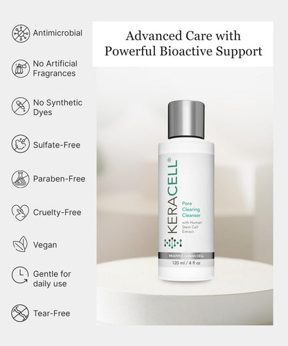 Keracell Pore Clearing Cleanser - Pore Cleanser & Minimizer with Salicylic Acid & Panthenol - Acne Cleansing Face Wash with MHCsc Technology - Moisturizes, Decreases Oil & Removes Impurities - 4 oz