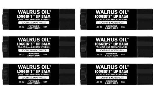 WALRUS OIL - Logger's Lip Balm, 6-Pack, 100% Vegan and Beeswax-Free, Made with Candelilla Wax, Coconut Oil, Jojoba Oil, and Natural Ingredients.