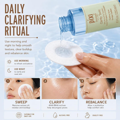 Pixi Beauty Clarity Tonic, AHA & BHA Toner | Minimize Pores, Promote A Clearer, Healthier Complexion, 250 ml