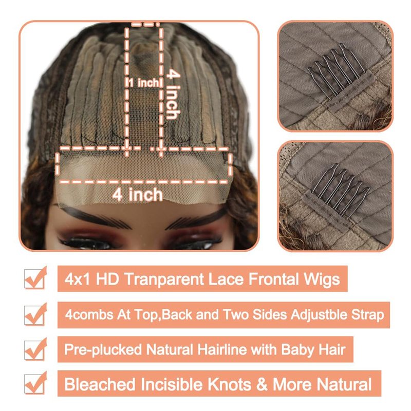 Aikebi Jerry Curly Human Hair Wig Highlight P4/30 T Glueless Curly 200% Density Pre Plucked Cut Human Hair Lace Wig for Black Women