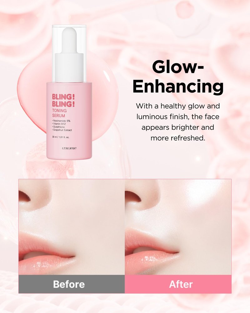 A'SOME Bling Bling Toning Serum Korean Advanced Facial Serum with 5% Niacinamide for Radiant Complexion, Vegan Gel Formula with Hyaluronic Acid & 10 Vitamins, Dermatologist Tested, 1.01 fl.oz.