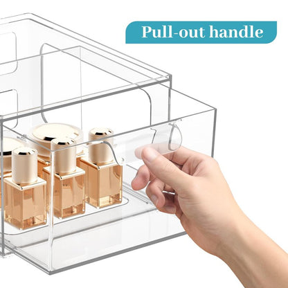 SpaceHacks 6 Pack Stackable Plastic Makeup Organizer Drawers, Acrylic Organizers, Clear Storage Bins with Pull-Out Handles for Vanity, Kitchen Cabinets, Pantry