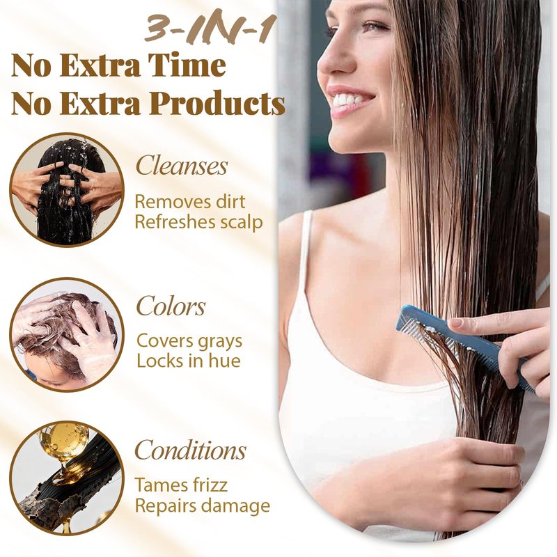 Dark Brown Hair Dye Shampoo for Gray Hair, 3-in-1 Color Shampoo Hair Dye for Women & Men, 100% Gray Hair Coverage, Instant Hair Coloring Shampoo in Minutes, Shampoo Tinte Para El Cabello, Easy to Use