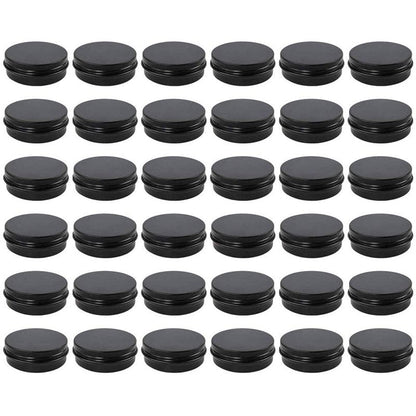 Moretoes 36 Pack Tins, 2 Oz Lip Balm Containers, Black Metal Round Tins Aluminum Cans, Empty Tin with Screw Lids for Salve, Spices or Candies