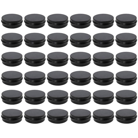 Moretoes 36 Pack Tins, 2 Oz Lip Balm Containers, Black Metal Round Tins Aluminum Cans, Empty Tin with Screw Lids for Salve, Spices or Candies