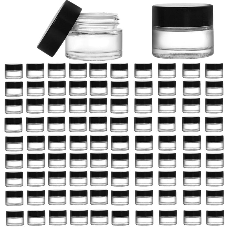 CEZOOWYEX 90 Pack 5ml Glass Lip Balm Containers, Small Empty Cosmetic Sample Jars with Lids, Refillable Clear Airtight Glass Jars for Skincare, Lotion, Cream, Wax, Travelling, Retail Store