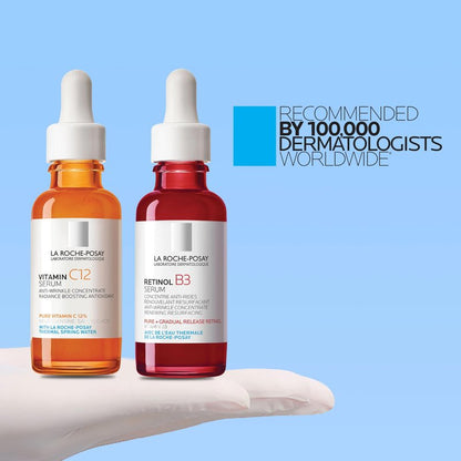 Bundle of La Roche-Posay Pure 10% Vitamin C Serum+ La Roche-Posay Pure Retinol Face Serum for Lines, Wrinkles & Premature Sun Damage to Resurface & Hydrate, Suitable for Sensitive Skin