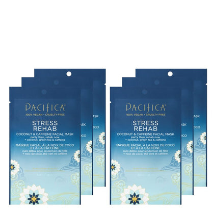 Pacifica Beauty Skin Rehab Coconut and Caffeine Facial Mask, Skincare, Green Tea, Helps with Puffiness and Redness, Face Mask, Sheet Mask, Face Care, All Skin Types, Vegan (6 Sheets)