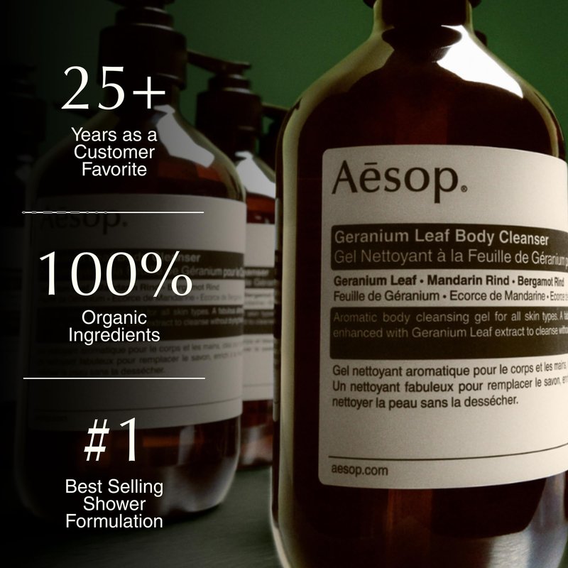 Aesop Geranium Leaf Body Cleanser | Gentle Shower Gel with Geranium, Mandarin and Bergamot Essential Oil Blend to Refresh & Balance Skin | 500 mL / 16.9 oz