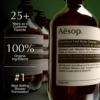 Aesop Geranium Leaf Body Cleanser | Gentle Shower Gel with Geranium, Mandarin and Bergamot Essential Oil Blend to Refresh & Balance Skin | 500 mL / 16.9 oz