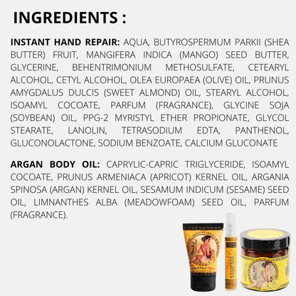 Barefoot Venus Mustard Bath Essential Oil Bundle: Instant Hand Repair (3 oz), Mini Instant Hand Repair (1 oz), Argan Body Oil (0.27 oz)