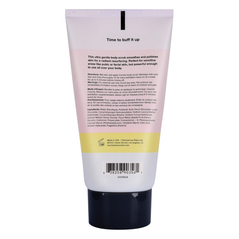 COOCHY Ultra Smoothing Body Scrub | Gentle Exfoliating Body Scrub for Sensitive Skin | Removes Dead Skin Cells, Prevents Ingrowns | Paraben-free, Cruelty-free | Mango Coconut 5 oz/148 mL