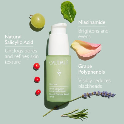 Caudalie Vinopure Natural Salicylic Acid Pore Minimizing Serum with Niacinamide, Skin Perfecting Serum - 30 mL