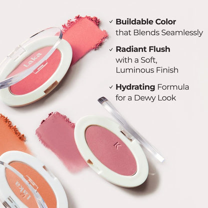 Laka Love Silk Blush, Radiant Powder Blush, Silky, Buildable Color with a Natural Glow, Long Lasting, Moisturizing Formula for a Fresh, Flushed Look, K-Beauty (#707 Sweet)