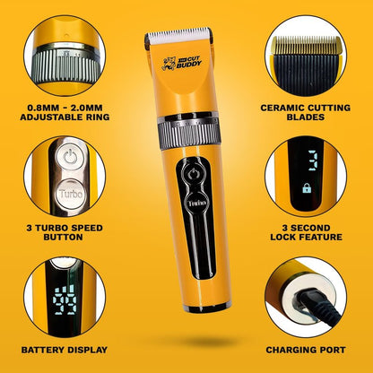 The Cut Buddy Clipper & Grooming Set, Cordless Hair & Beard Trimmer with Ceramic & Titanium Blades, 7 Guards, Waterproof, Beginner Kit