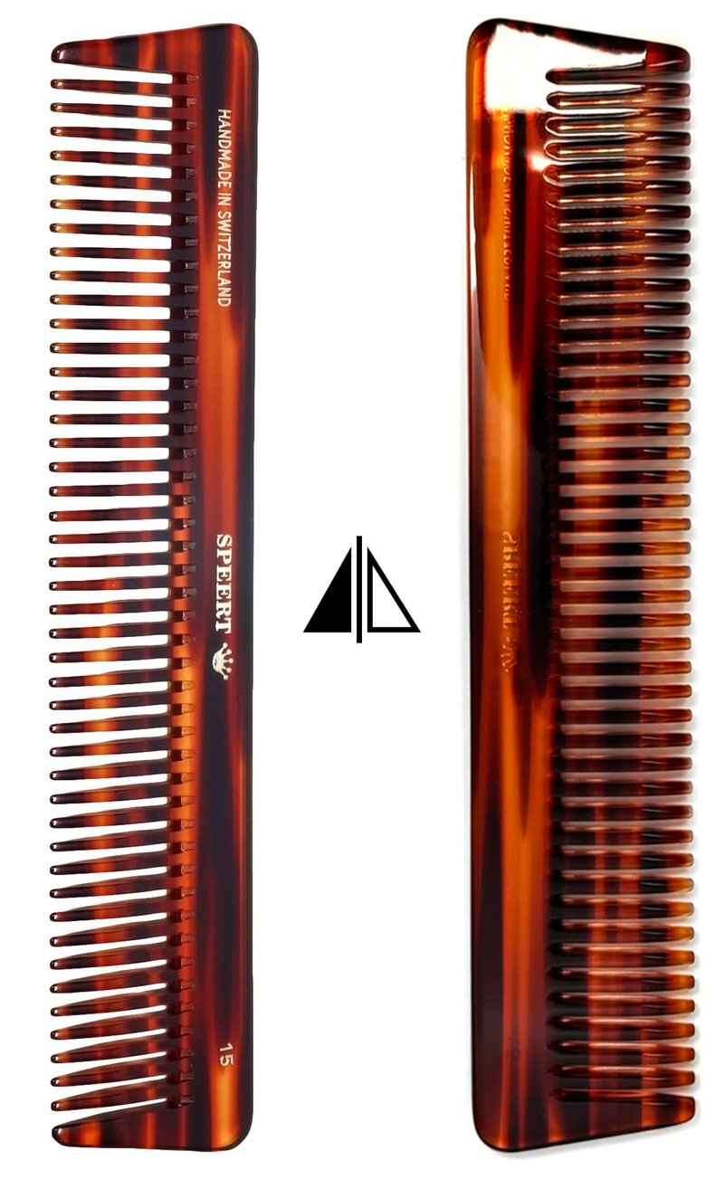 Speert #15 Handmade Wide Tooth Comb Tortoise Havana Acetate Thick Coarse Curly Detangling Parting Grooming Teasing Hair Styling Hairdresser Barber Hairdressing Wet Dry Pocket Travel Women Men Kids