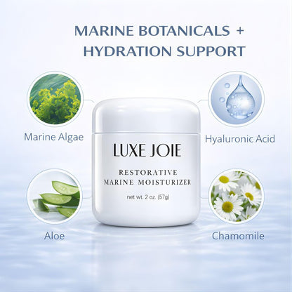 LuxeJoie Hydrating Face Cream for Dry & Sensitive Skin – Lightweight Moisturizer with Hyaluronic Acid, Aloe & Marine Botanicals – Soft Non-Greasy Finish Restorative Marine Moisturizer 2 oz