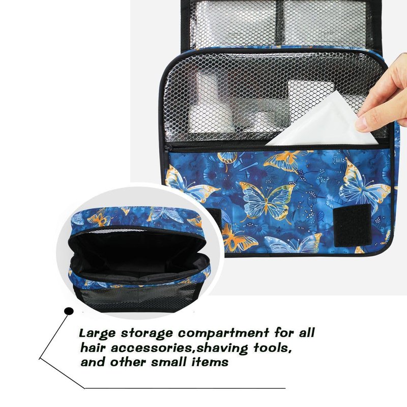 Hanging Travel Toiletry Bag Butterflies Dye Navy Kit Makeup Case Cosmetics Organizer for Men Women