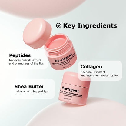 Dewligent Overnight Peptide Collagen Lip Mask - Korean Sleeping Lip Mask, Peptide, Collagen, Moisturizing, Nourishing Treatment for Dry Flaky Lips (22g/0.77oz)