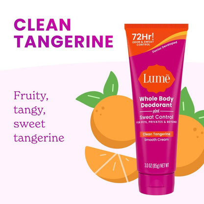 Lume Whole Body Deodorant Plus Sweat Control - Smooth Cream Tube - 72 Hour Odor And Sweat Control - Baking Soda Free, Skin Loving - 3.0 ounce (Pack of 2) (Soft Powder)