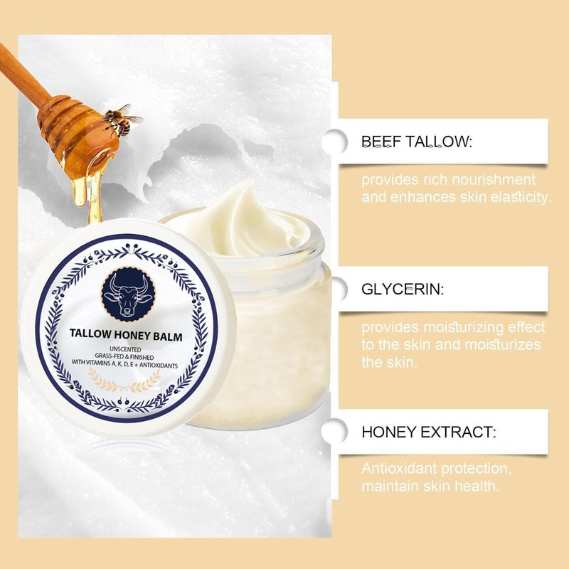 zdiwond Grass Fed Tallow Honey Balm-Grass Fed Health Beef Tallow Manuka Honey Balm Face Korean, Organic Facial Cream, Natural Unscented Whipped Moisture & Wrinkle for Face & Body Skin Moisturizer (2)