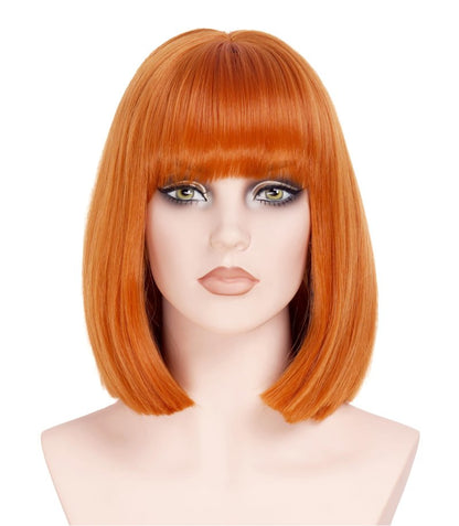 NJJYXH 14 Inches Ginger Wigs for Women Short Straight Bob Auburn Wig with Copper Red Bangs Synthetic Hair for Daily Use,Cosplay, Halloween
