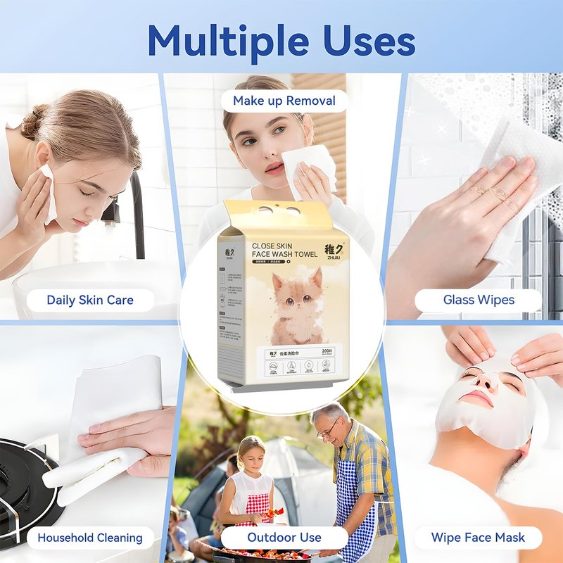 Hanging Disposable Face Towels 2-Pack (400 Count), Wall Mount for Easy Dispensing, Ultra Soft & Lint-Free 8x8 Inch Dry Wipes for Makeup Removal, Sensitive Skin & Daily Skincare