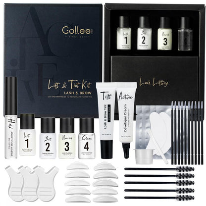 GOLLEE Lash Lift and Black Color Kit Brow Lamination Kit Black Eyelash & Eyebrow Set Eyelash Perm Kit With Detail Instruction and Complete Tools Easy For Beginner Achieve Salon-Quality at Home