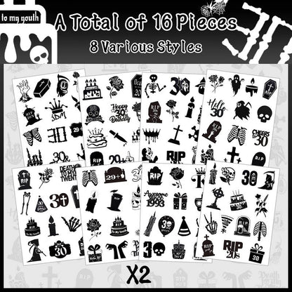 190 PCS Death to My 20s Decorations, Rip My Twenties Temporary Tattoos, Rip to My 20s Birthday Decorations for 30th Birthday Black Funeral Party for Women's and Man's Funny Thirtieth Birthday Party