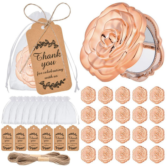 24 Pcs Rose Compact Mirror Bulk Wedding Party Favors for Guests, Rose Gold Portable Folding Travel Makeup Mirrors Set, Return Gifts for Quinceanera Bachelorette Wedding Bridal Shower Party Souvenirs