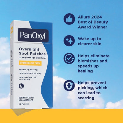 PanOxyl Pimple Patch Bundle - Acne Foaming Wash Benzoyl Peroxide 10%, PM Overnight Spot Patches & Blemish Brightening Patches