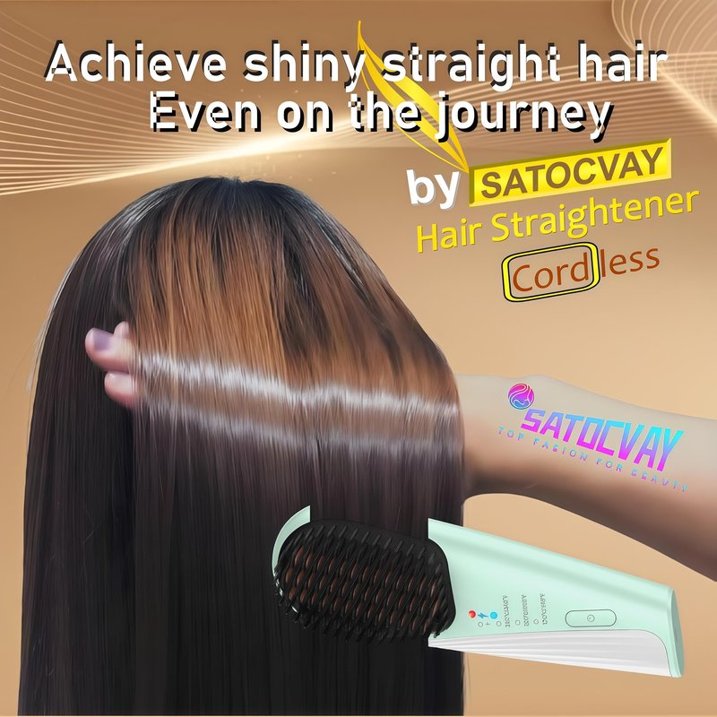 Go Brush Pro Cordless Hair Straightener Brush - Portable Travel-Friendly, 30s Quick Heat, 10000mAh USB-C Rechargeable, 150M Negative Ions (Strai-Grey)