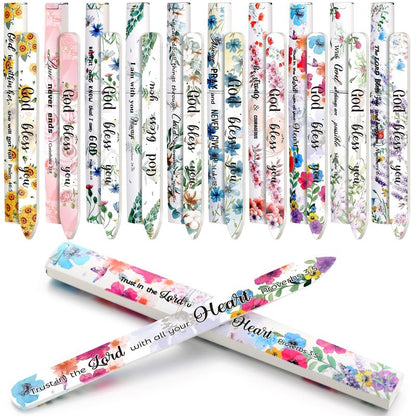 10 Pack Floral Christian Glass Nail File with Scripture for Natural Nails Christian Gifts for Women Bulk Double Sided Bible Verse Glass File Emery Board with Case Religious Church Gift for Women Mom