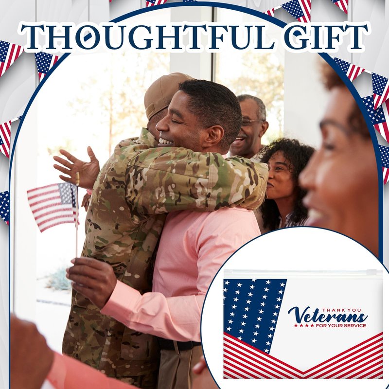 SilTriangle 150 Pcs Memorial Day Patriotic Veterans Thank You Gift Bag Veterans Gift Bulk Red Blue EVA Cosmetic Bag American Flag Thank You for Your Service Patriotic USA Party Favors for Men Soldier