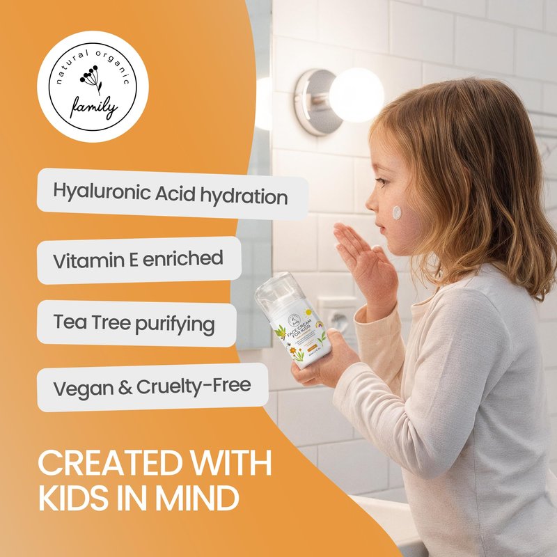 Kids Face Cream - Gentle and Calming Moisturizer Lotion for Sensitive Skin, Natural Hydration and Spot Control with Shea Butter, Tea Tree, Hyaluronic Acid, Vitamin E - Made in UK - Vanilla Scented