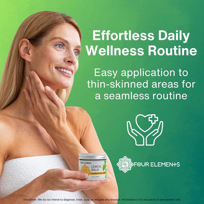 Four Elements Lemon Balm Face Moisturizer Cream - 2 Oz | Herbal Face Cream with Organic Lemon Balm, Chamomile, Shea Butter & Vitamin E | Body Hydrating Moisturizer Beauty Essential