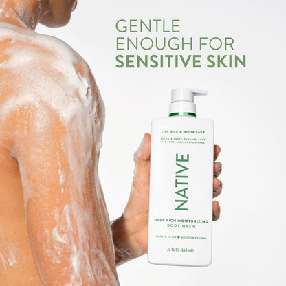 Native Lily Milk & White Sage Scent 24-Hour Moisturizing Bodywash for Women & Men, Clean & Gentle, for Dry or Sensitive Skin, Keeps Skin Healthy & Smooth, Free of Sulfates, Cruelty-Free, 22 oz