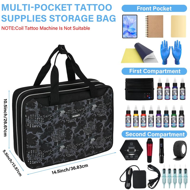 ZIOZERTT Tattoo Travel Case for Equipment and Supplies,Black,Bag Only