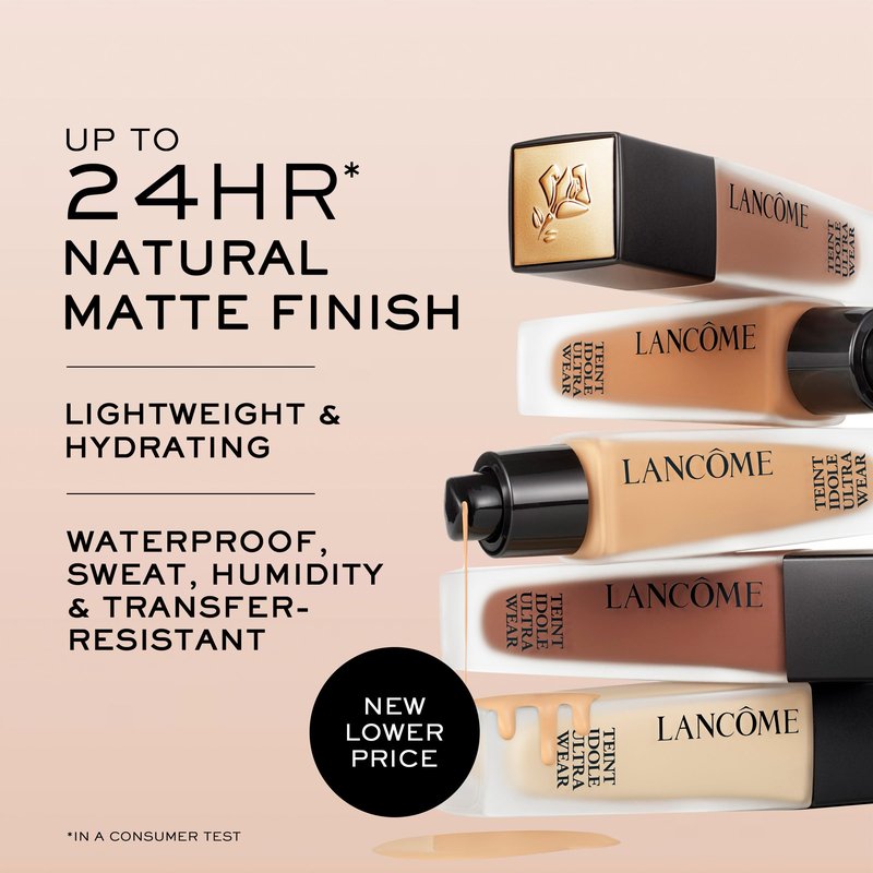 Lancôme Teint Idole Ultra Wear Natural Matte Foundation- Longwear, Medium-Full Coverage, Natural Finish, Waterproof & Hydrating - 130C (Fair to Light Skin with Cool/Pinky Undertones), 1 Fl Oz