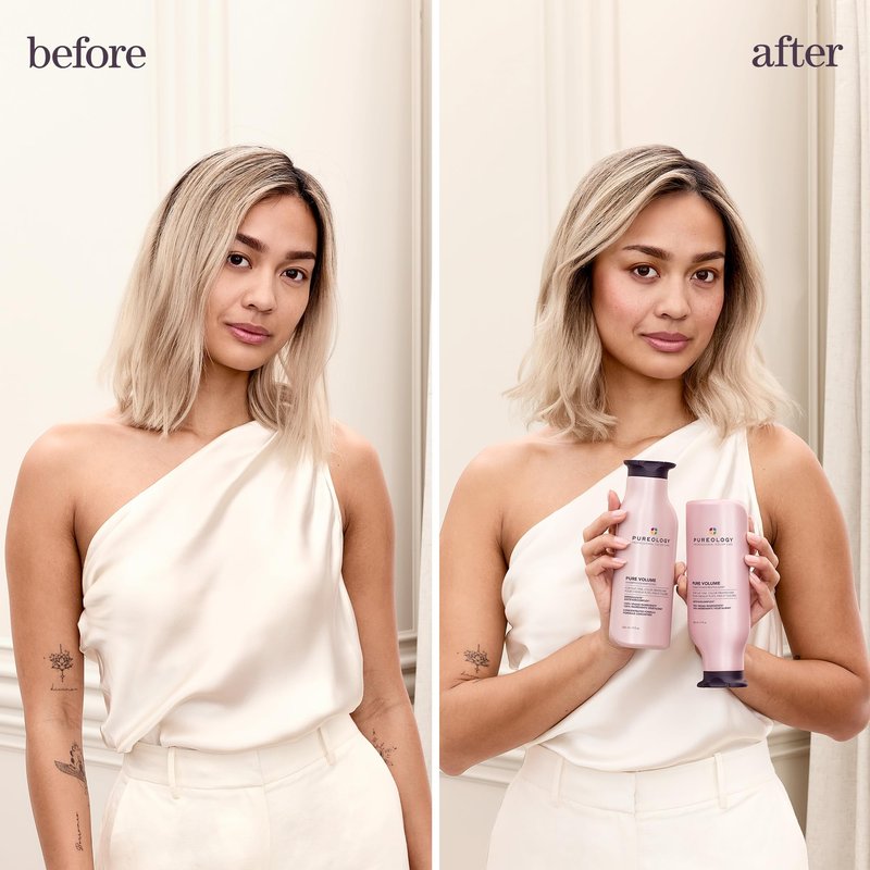 Pureology Pure Volume Shampoo & Conditioner Set - Enhances Volume and Movement, For Flat, Fine, Color Treated Hair, Lightweight, Sulfate-Free & Vegan, 9 Fl oz
