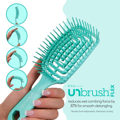 FHI Heat UNbrush Flex Detangling Brush — Ultra-Flexible, Pain-Free Hair Brush Detangler with DuoFlex Anti-Static Bristles for Removing Tangles, Massaging Scalp & Faster Styling - Teal