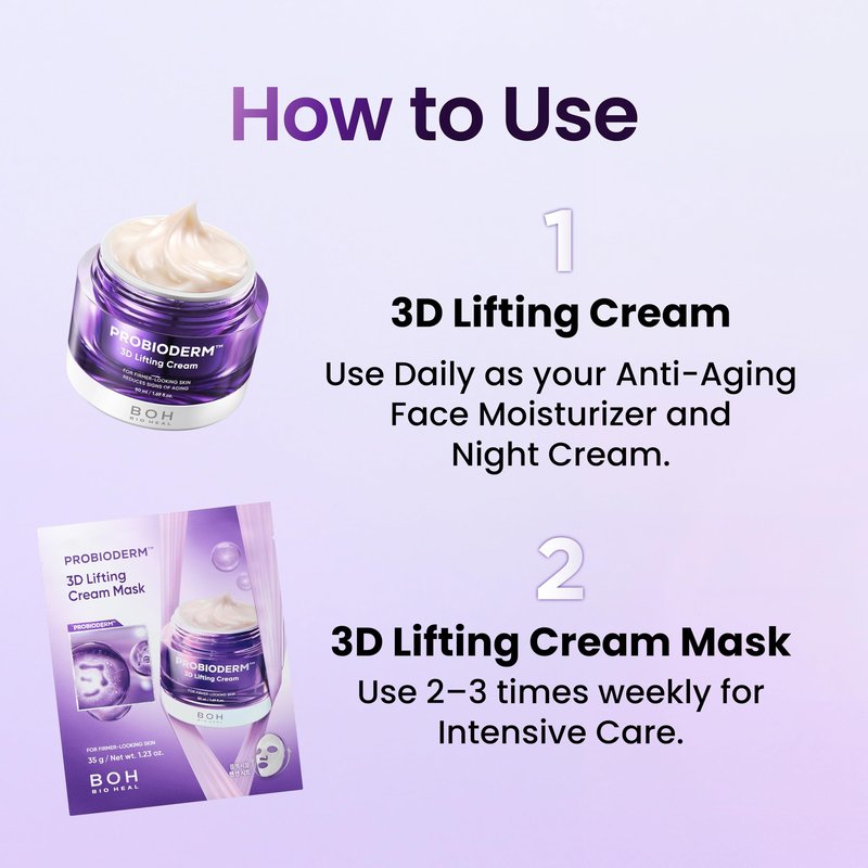 BIOHEAL BOH PROBIODERM™ 3D Lifting Cream Double Set + Cream Masks | Korean Anti-Aging Face Cream for Wrinkles & Skin Firming | Peptide Face Mask for Jawline Lift | Skincare Gift Set for Women & Men