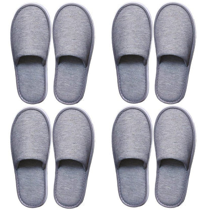 4 Pairs Disposable Slippers for Guests, Washable Cotton Spa Slippers with Non-Slip Sole - Breathable Open Toe House Slippers for Hotel, Travel, Wedding, Party - Indoor Guest Shoes for Women & Men (Grey)