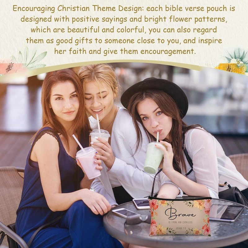 Jetec 30 Pcs Christian Gift for Women Bulk Religious Cosmetic Bags Christmas Inspirational Bible Verse Pencil Pouch Makeup Bags with Zipper for Travel Women Mother Church Favors(Brave,Morandi Style)